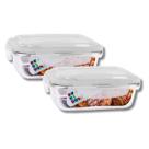 Jogo 2 Potes Vidro Retangular 1040ml Tampa Com Travas Resistentes