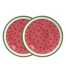 Jogo 2 Prato de Sobremesa Melancia Frutas Tropicais Cerâmica Vermelho Alleanza