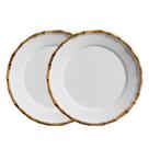 Jogo 2 Prato Raso de Cerâmica Branco Borda de Bambu Grossa 27cm Flat Scalla