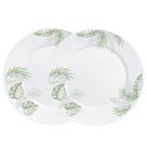 Jogo 2 Prato Raso Opaline de Vidro Branco com Folhas Jungle Leitoso 26cm Haüskraft