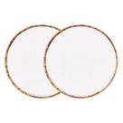 Jogo 2 Prato Sobremesa Borda De Bambu Melamina Branco 22cm Wolff