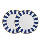 Jogo 2 Pratos Raso de Cerâmica Azul Branco Listras Stripe Azul Alleanza 29cm