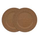 Jogo 2 Sousplat Redondo de Plástico Mescla Marrom Estilo Rattan Wolff 33cm
