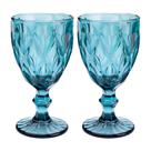 Jogo 2 Taças de Vidro Diamond Diamante Azul 300ml Água Class Home