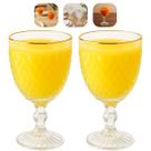 Jogo 2 Taças De Vidro Para Agua Suco Drinks Borda Dourada Bico de Abacaxi 325ml Luxo Lyor