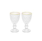 Jogo 2 Taças Licor Lyor Bico Abacaxi Vidro Fio De Ouro 60ml
