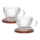 Jogo 2 Xícara de Chá Café Vidro Cristal com Pires de Madeira Acácia Montecarlo 180ml Haüskraft Premium