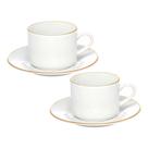 Jogo 2 Xícara De Chá Porcelana Borda Dourada Com Pires Café Royal Premium 200ml Haüskraft