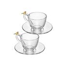 Jogo 2 Xícaras Café Caneca Cristal Vidro Com Pires Bird 80ml