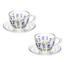 Jogo 2 Xícaras Chá Café Espresso Pires Lavanda Cristal 80ml