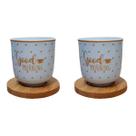 Jogo 2 Xícaras de Café em Porcelana com Pires de Bambu 110ml