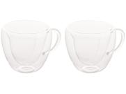 Jogo 2 Xicaras Para Chá Café Parede Dupla Vidro Coraçao Grande Transparente 230ml