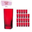 Jogo 24 Copos Texas Quadrado Vidro Vermelho Mesa Posta 320ml