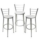 Jogo 3 Banqueta Alta Para Cozinha Cinza Epoxi Assento Branco