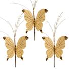Jogo 3 Borboletas Pick Natal Dourado Full Glitter Lantejoulas Luxo 23cm