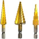 Jogo 3 Brocas Escalonadas Metal Hss Revestido Titânio 4-20mm Jogo 3 Brocas Escalonadas Metal Hss Revestido Titânio 4-20mm