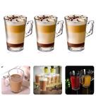 Jogo 3 Caneca De Vidro Cappuccino Café Xícara Cha Agua 190ml