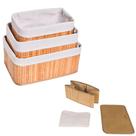 Jogo 3 Cestos Bambu Organizadores Para Roupa Suja Brinquedos Nichos De Banheiro Moderno - B-Max