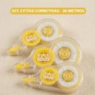 Jogo 3 Fitas Corretivas Yins Escolar Resistente 12 Metros Cores Diversas - Jogo 3 Fitas Corretivas Yins Escolar Resistente 12 Metros Cores Diversas -