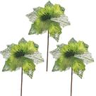 Jogo 3 Flores Bico de Papagaio Verde Mescla Pick Natal Luxo 20cm - Magizi