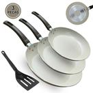Jogo 3 Frigideiras Antiaderente Gourmet 20 22 24cm Com Espátula Multiflon Eko Bege