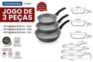 Jogo 3 Frigideiras Tramontina Turim Antiaderente Starflon Max Original Cinza Chumbo Não Gruda Cabo Antitérmico Com Nota Fiscal Envio Imediato