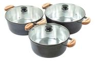 Jogo 3 Panelas Grande Aluminio Batido Fundido Grosso Preto