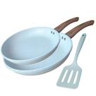 Jogo 3 Peças Frigideiras Antiaderente Cerâmica Indução Gás Espátula Silicone