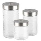 Jogo 3 Porta Mantimento Vidro Transparente Texturizado Organic 850ml, 1200ml e 1700ml - Mek - Jolitex