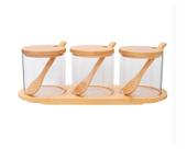 Jogo 3 Potes com Colheres e Suporte Bambu