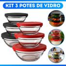 Jogo 3 Potes De Vidro Herméticos Redondo Com Tampa Marmitas Tigela