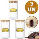 Jogo 3 Potes De Vidro Premium 1200ml Frasco Hermético Condimentos Temperos Tampa De Bambu