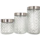 Jogo 3 Potes De Vidro Redondo Tampa Inox 800ML 1290ML 1740ML
