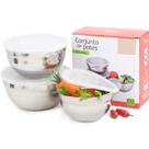 Jogo 3 Potes Herméticos Aço Inox Bowls, Tigelas e Porta Mantimentos Redondos Multiuso