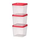 Jogo 3 Potes Organizador Quadrado Multiuso PP Vermelho 250ML