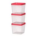 Jogo 3 Potes Organizador Quadrado Multiuso PP Vermelho 250ML