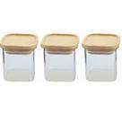 Jogo 3 Potes Vidro Boro 150ml Tampa de Bambu Quadrado Dynasty