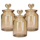 Jogo 3 Potes Vidro Hermético Âmbar Decor Afeto Coração 1 Litro - Tuut Jogo 3 Potes Vidro Hermético Âmbar Decor Afeto Coração 1 Litro - Tuut