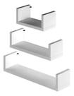 Jogo 3 Prateleiras Nicho U Branco Preto Mdf Quarto