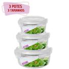 Jogo 3 Tamanhos Pote Vidro Hermético Marmita Kit Redondo