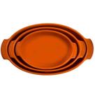Jogo 3 Travessas Assadeiras de Porcelana Refratária Laranja Oval P M G Assar e Servir Germer