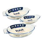 Jogo 3 Travessas Oval Vidro Borossilicato Premium com Alças 780ml, 640ml e 380ml Forno e Micro-ondas