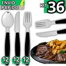 Jogo 36 Talheres Inox com Cabo Plástico Garfo Faca Colher Completo para Refeições