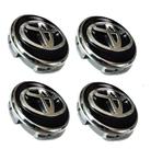 Jogo 4 Calota Calotinha Centro Roda Liga Leve Toyota Corolla Etios Fielder KR R64 Preto com Cromado