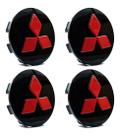 Jogo 4 Calota calotinha Roda Mitsubishi L200 Triton TR4 Preto Com Vermelho 55mm Alto Relevo