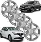 Jogo 4 Calota Logan Sandero Megane 2014 ate 2021 Aro 15 Encaixe Pressão Grid
