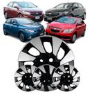 Jogo 4 Calotas Modelo Onix Prisma 2016 Aro 14 Preto/Prata Cubo Baixo Parafuso Grid