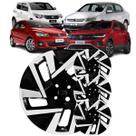 Jogo 4 Calotas Modelo Sport T-Cross 2025 Aro 15 Preto/Prata Cubo Padrão Parafuso Grid