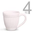 Jogo 4 Canecas Cerâmica 343ml Kit Roma Branco Conjunto Café Chá