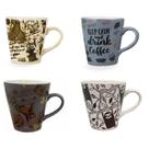 Jogo 4 Canecas Cônica De Cerâmica Decoradas 300ml